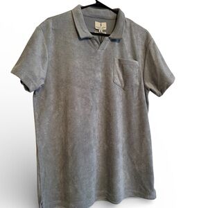 Scott James Terry Polo Shirt Mens Medium Gray Pocket Short Sleeve NWT